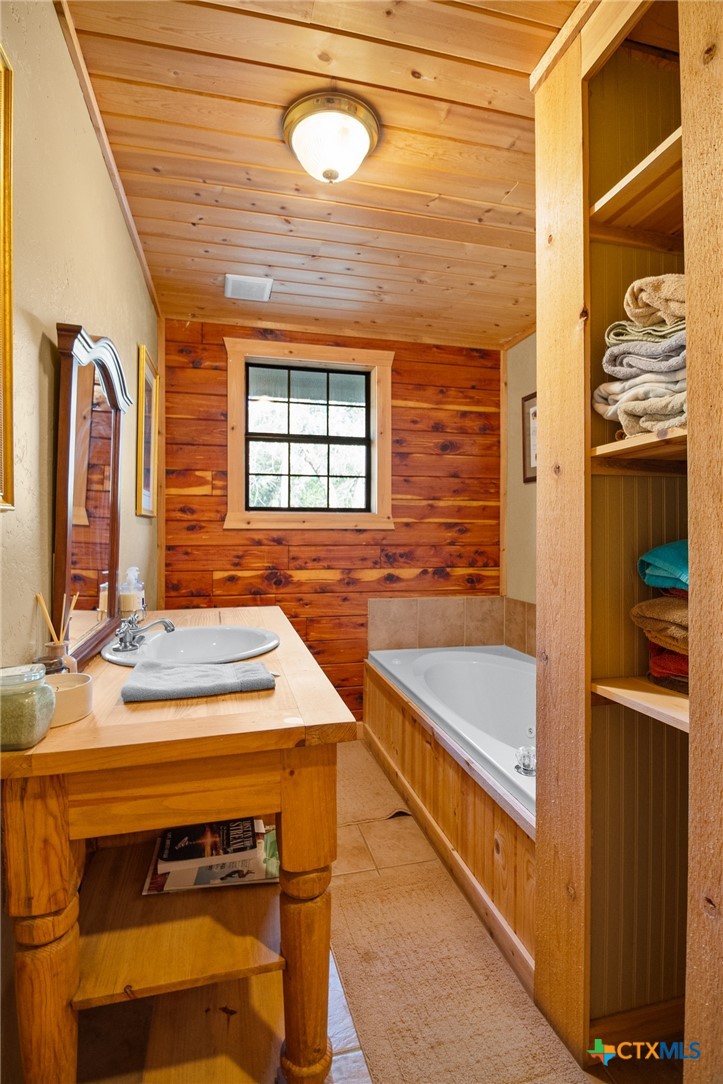 1465 County Road 401 Edna, TX 77957 - Photo 22 of 46 a bathroom with a sink a mirror and a bathtub