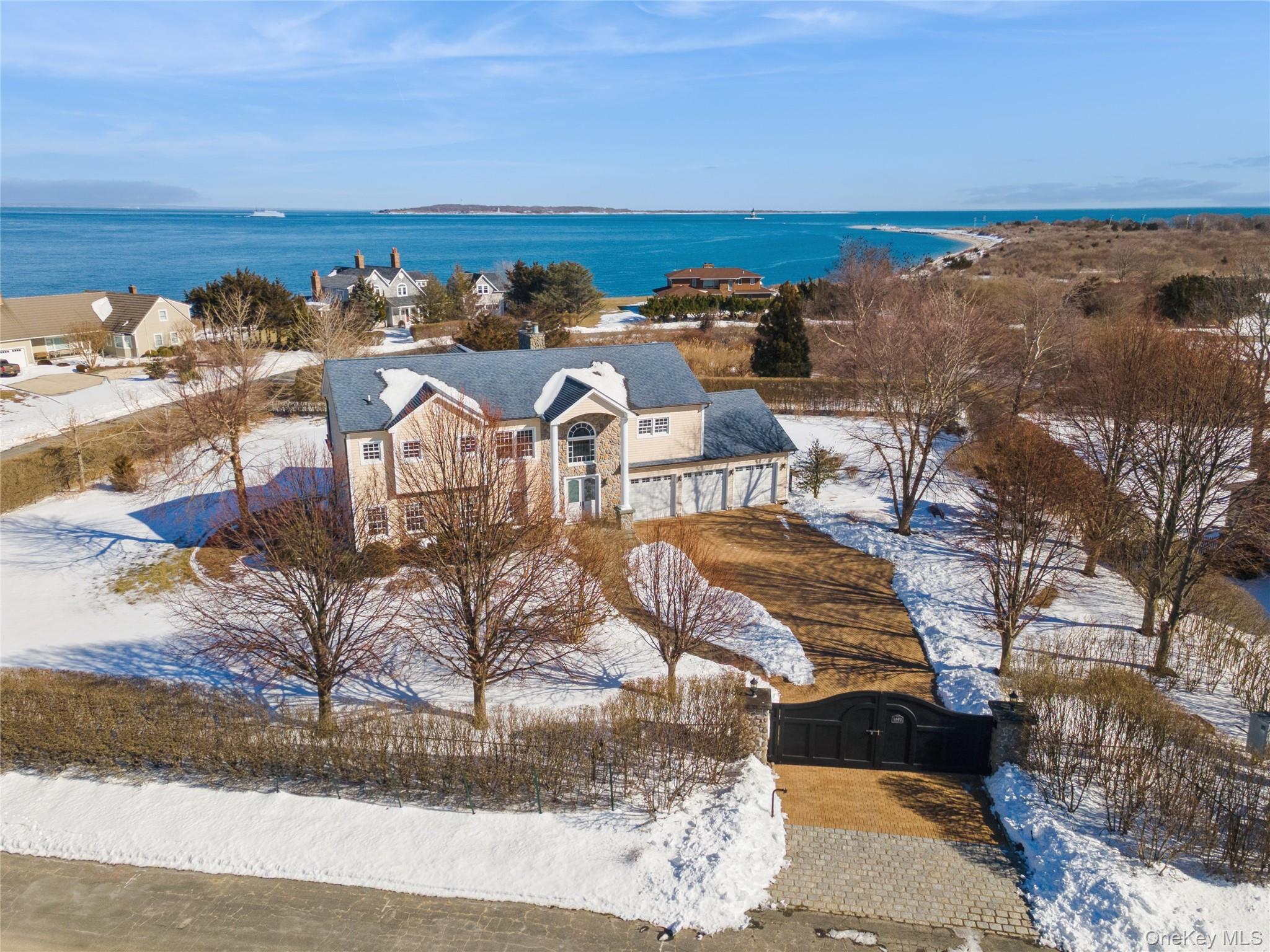 1680 Lands End Road Orient, NY 11957 - Photo 46 of 50 Winter Panoramic View of Home with Backdrop of the LI Sound and Bay