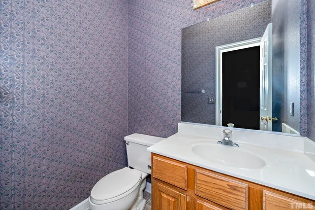 a bathroom with a sink a toilet and mirror