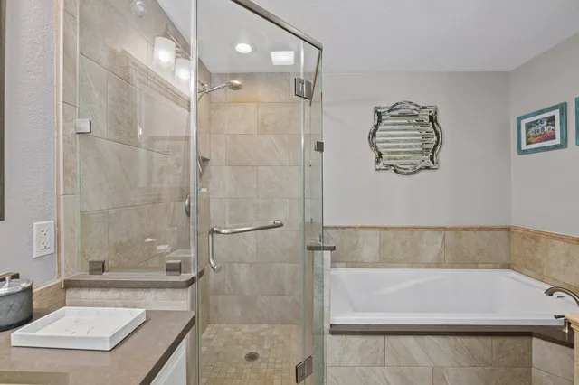 a bathroom with a bath tub and a shower