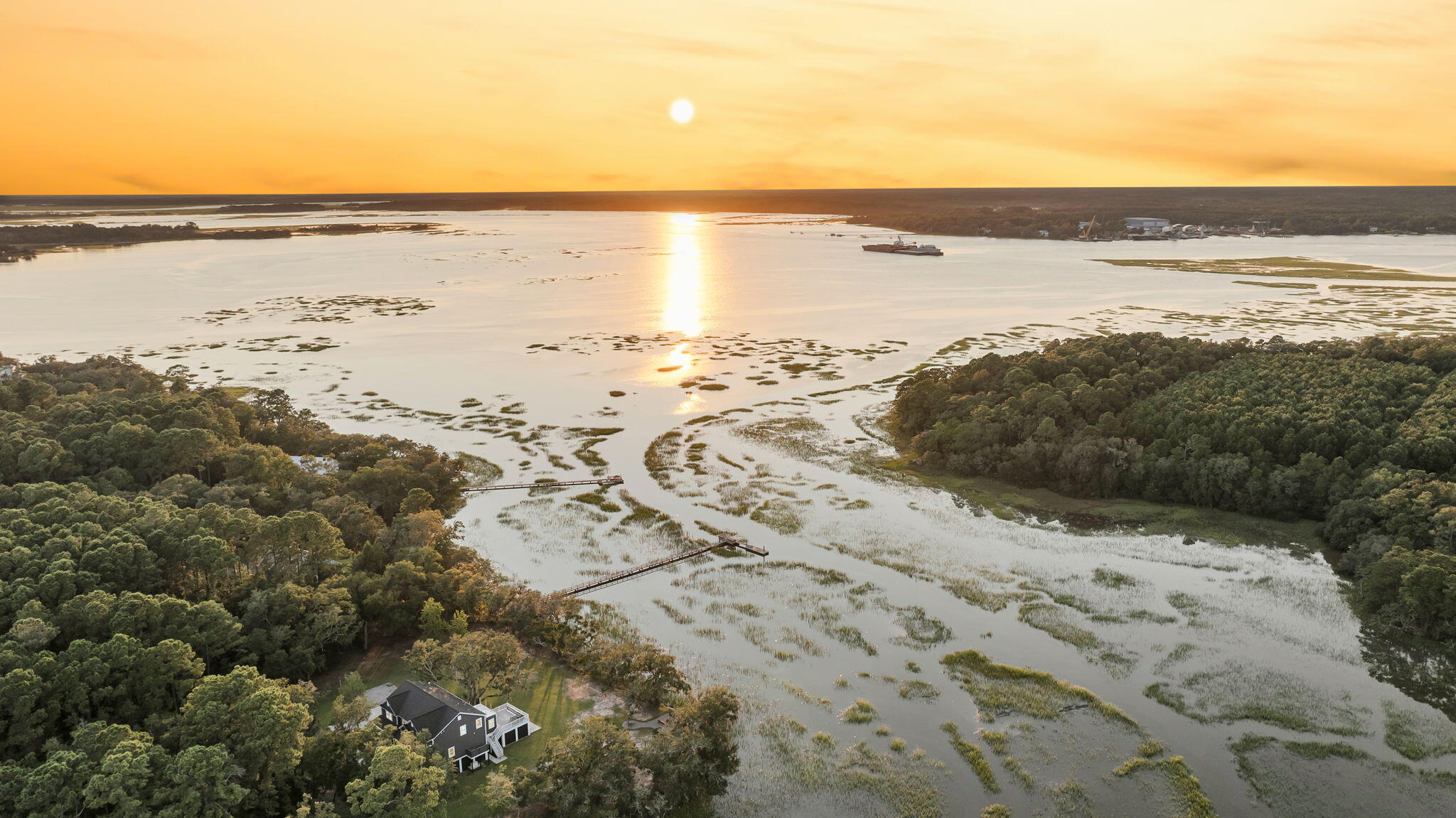 1358 Polly Point Road Wadmalaw Island, SC 29487 - Photo 72 of 78 CREM - 1358 Polly Point twilight aerials