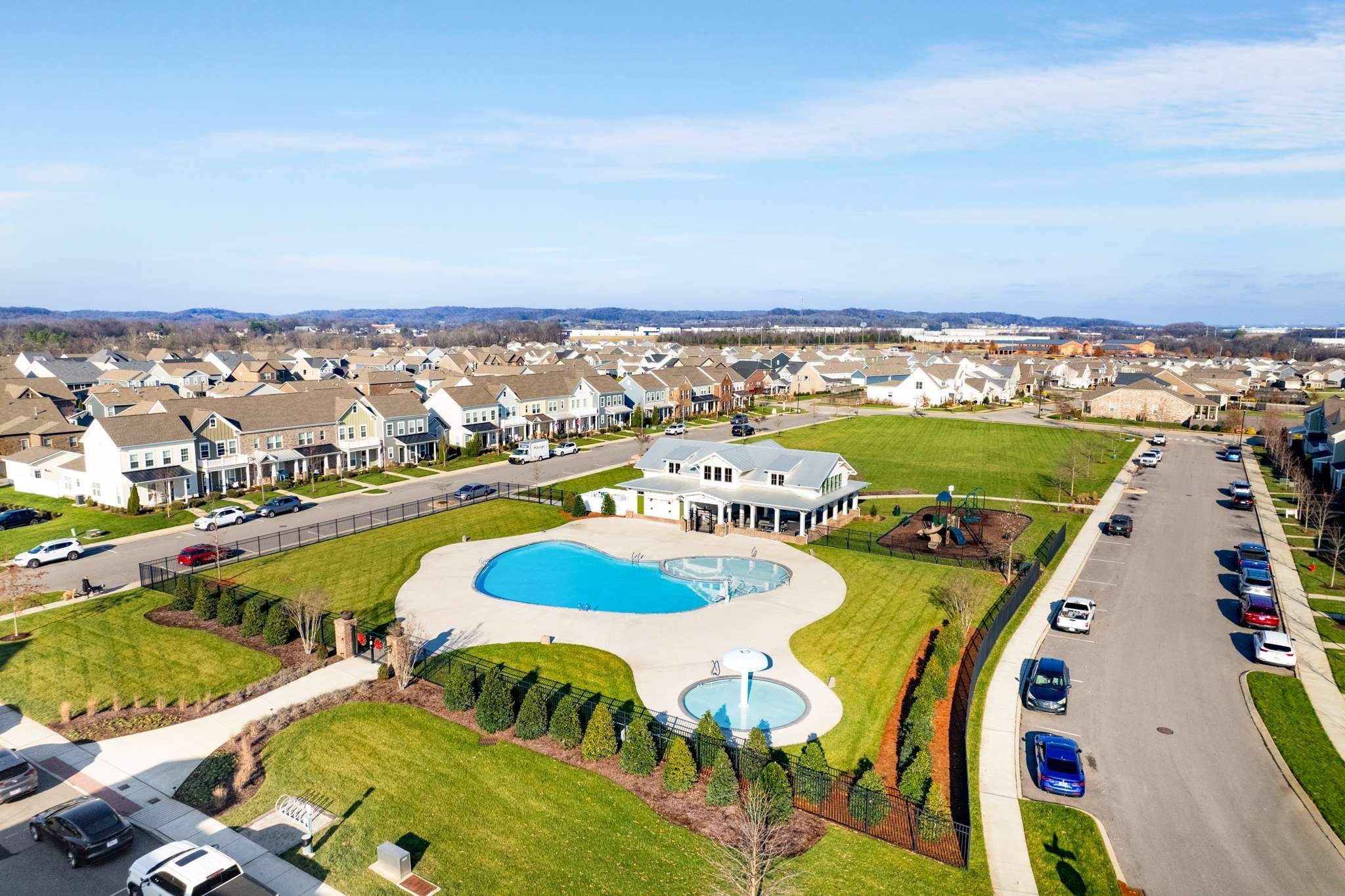 445 RANGELAND Road Spring Hill, TN 37174 - Photo 52 of 55 an aerial view of a swimming pool with seating area