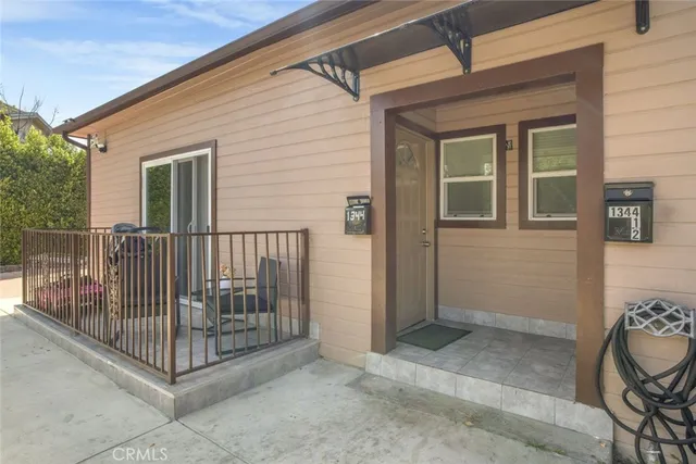 a view of a house with a small porch