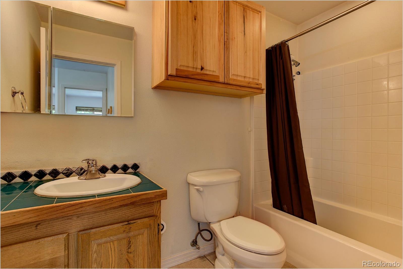 4961 Little Cub Creek Road Evergreen, CO 80439 - Photo 35 of 38 a bathroom with a sink a toilet and a mirror