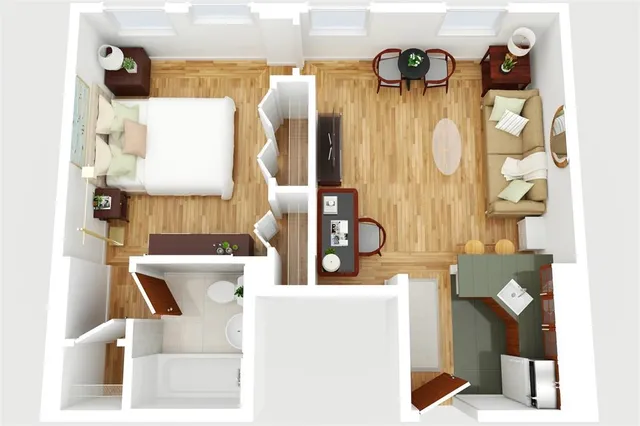 a living room with a couch and a table