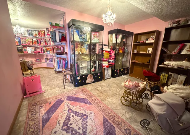 a bed room with furniture and a book shelf