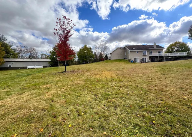 a view of a fountain with a big yard