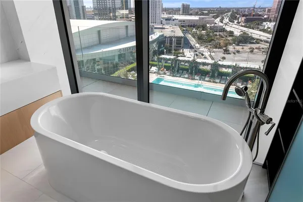 a view of balcony with furniture