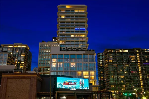 a city view with tall buildings