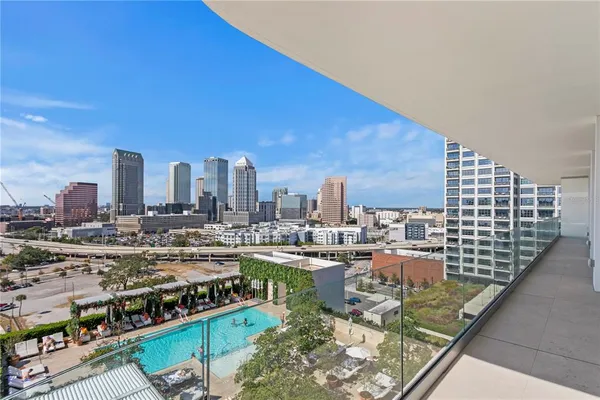 an aerial view of a multi story parking space
