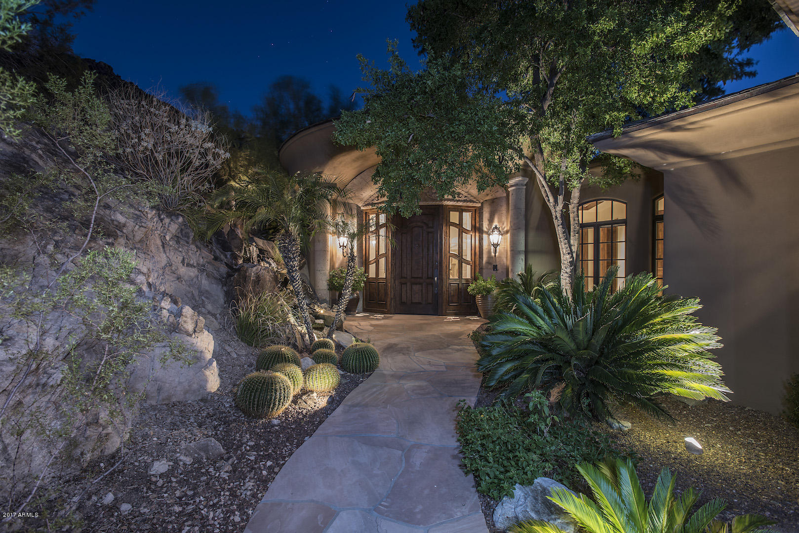 5501 East Roadrunner Road Paradise Valley, AZ 85253 - Photo 6 of 43 Entrance to home at dusk
