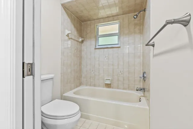 a bathroom with a toilet and a bathtub
