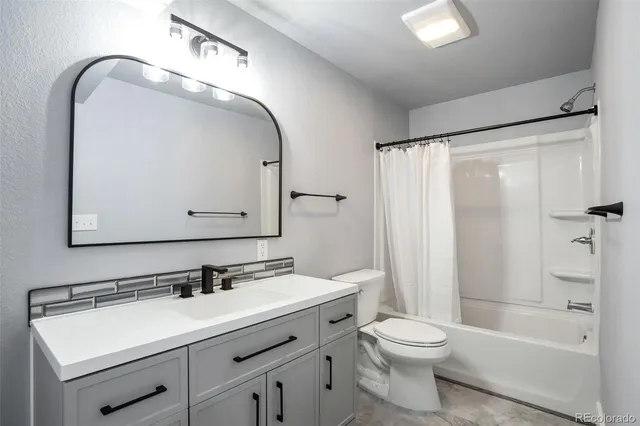 a bathroom with a toilet a sink a tub and mirror