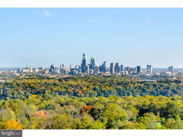 a view of a city with lush green forest
