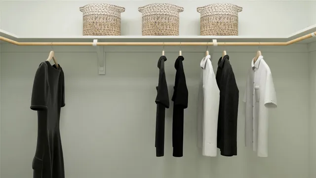 a close view of walk in closet with clothes