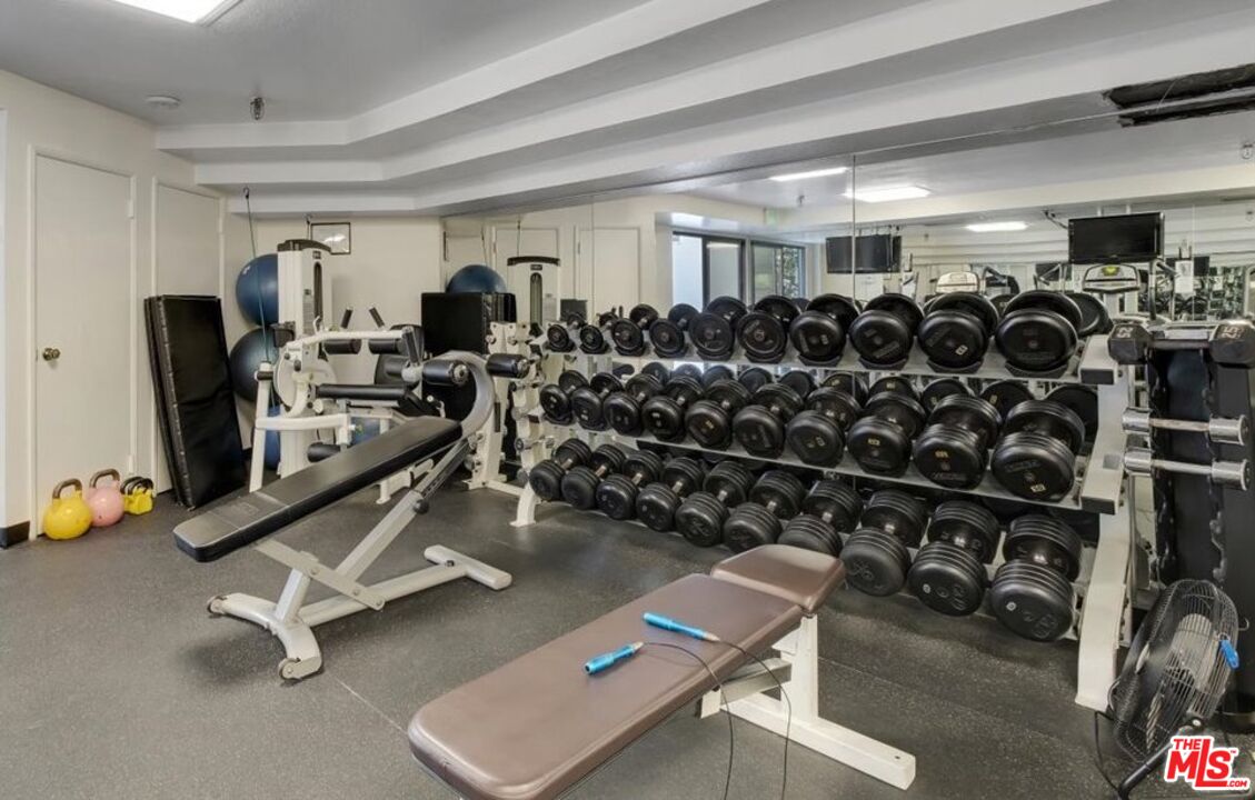 121 South Hope Street, Unit 313 Los Angeles, CA 90012 - Photo 26 of 35 a room with gym equipment and a large window