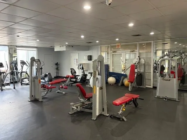 a view of a room with gym equipment