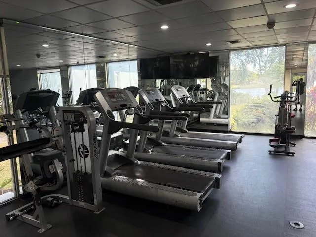 a view of a room with gym equipment