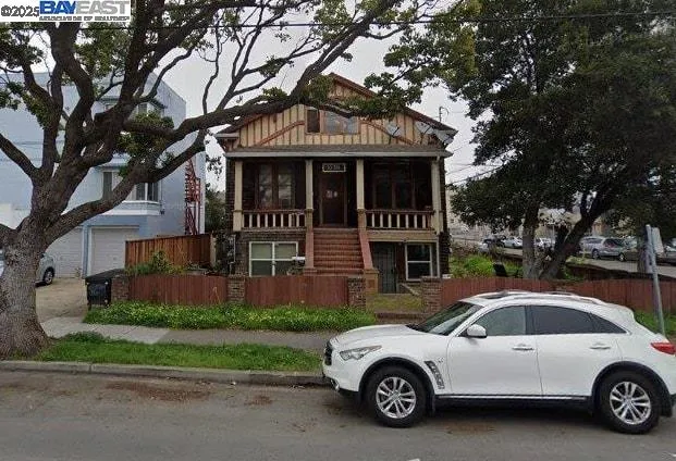 a car parked in front of a house