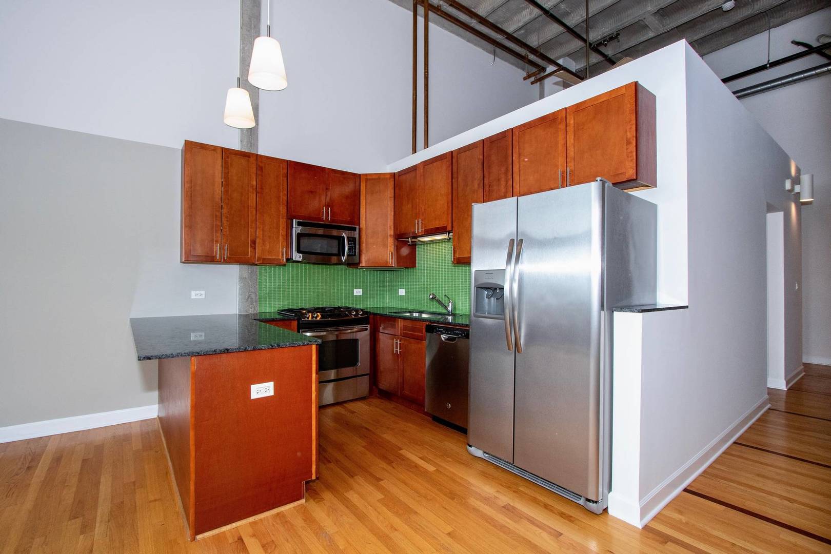 2545 South Dearborn Street, Unit 608 Chicago, IL 60616 - Photo 4 of 28 a kitchen with stainless steel appliances granite countertop a refrigerator a sink a stove top oven a washer and dryer