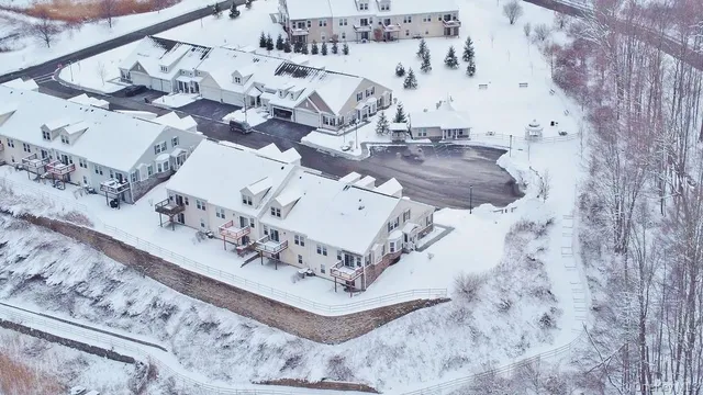 a view of building with wooden stairs