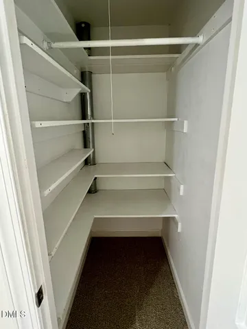 a view of walk in closet with empty racks