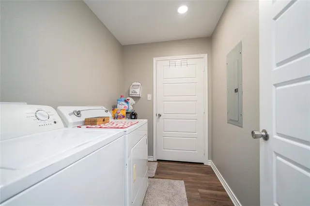 a storage room with washer and dryer