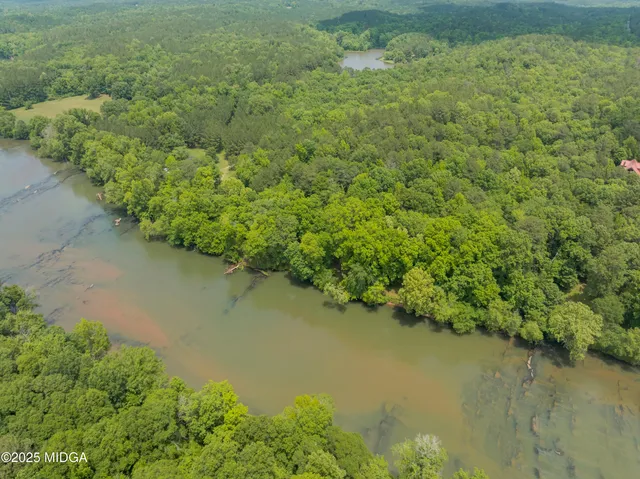 a view of a lake with a city