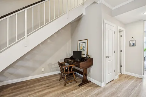 a workspace with wooden floor