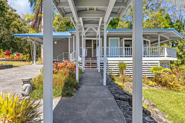 a view of a porch with garden