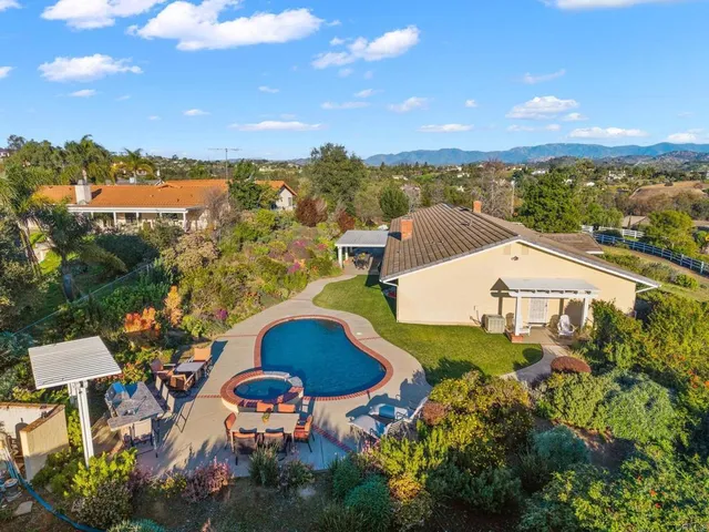 a view of a swimming pool with a yard