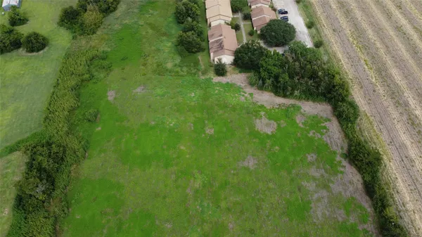 a view of a field of grass and trees
