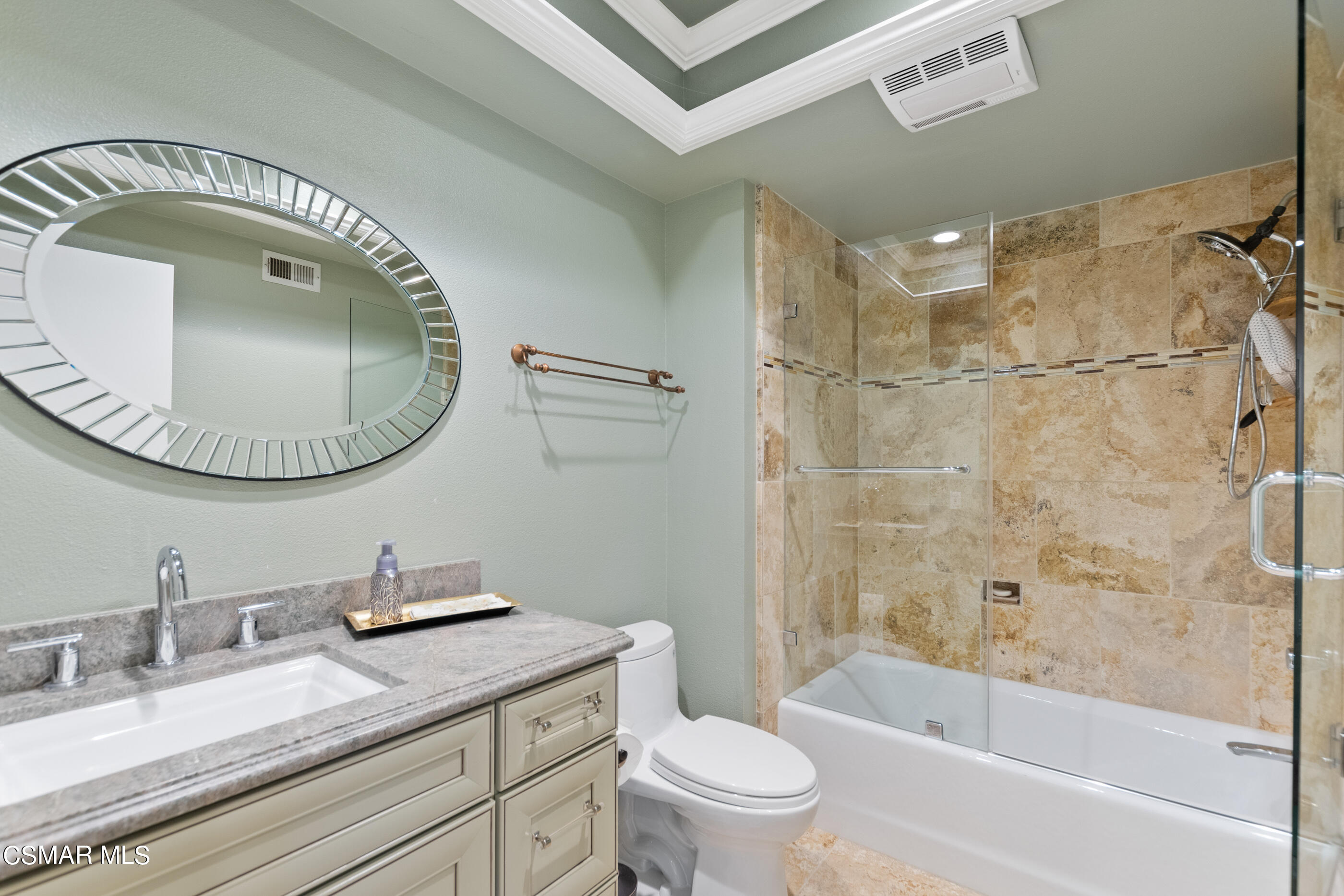 2835 Topaz Avenue Simi Valley, CA 93063 - Photo 24 of 42 a bathroom with a granite countertop sink mirror vanity and toilet