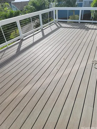 a view of terrace with wooden floor