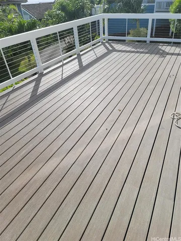 a view of terrace with wooden floor