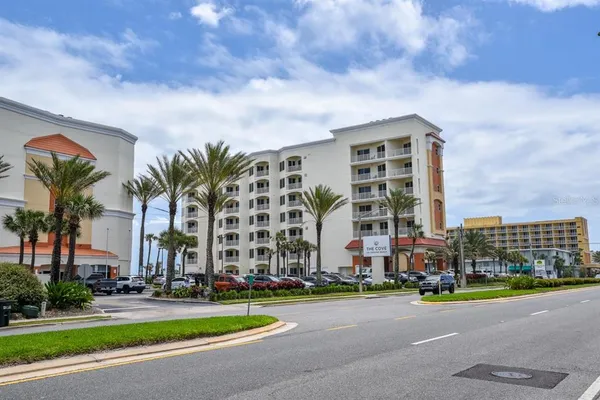 a front view of a building with street