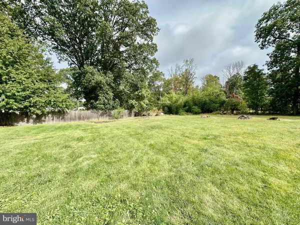 a view of a green field with trees in the background