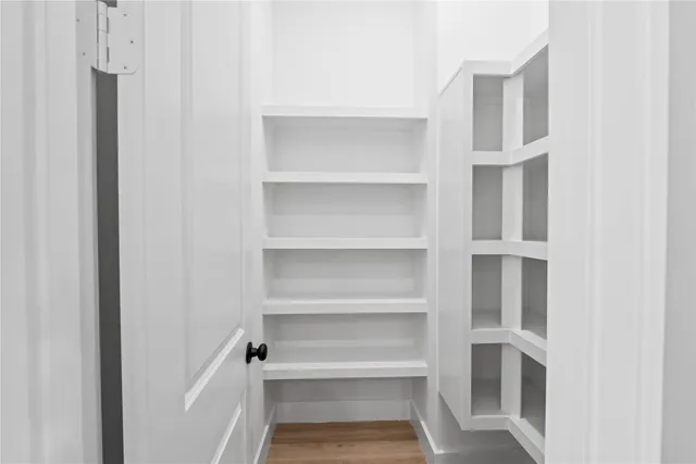 a view of an empty walk in closet