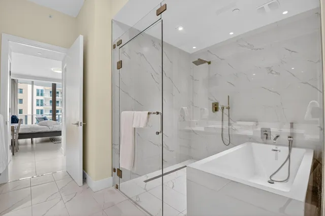 a view of a balcony with wooden floor