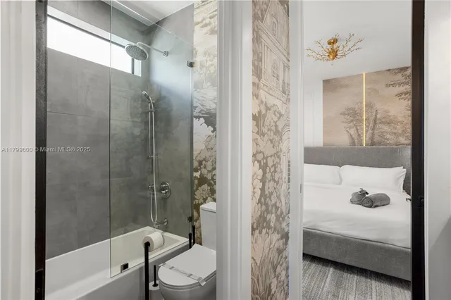 a view of a hallway with seating area