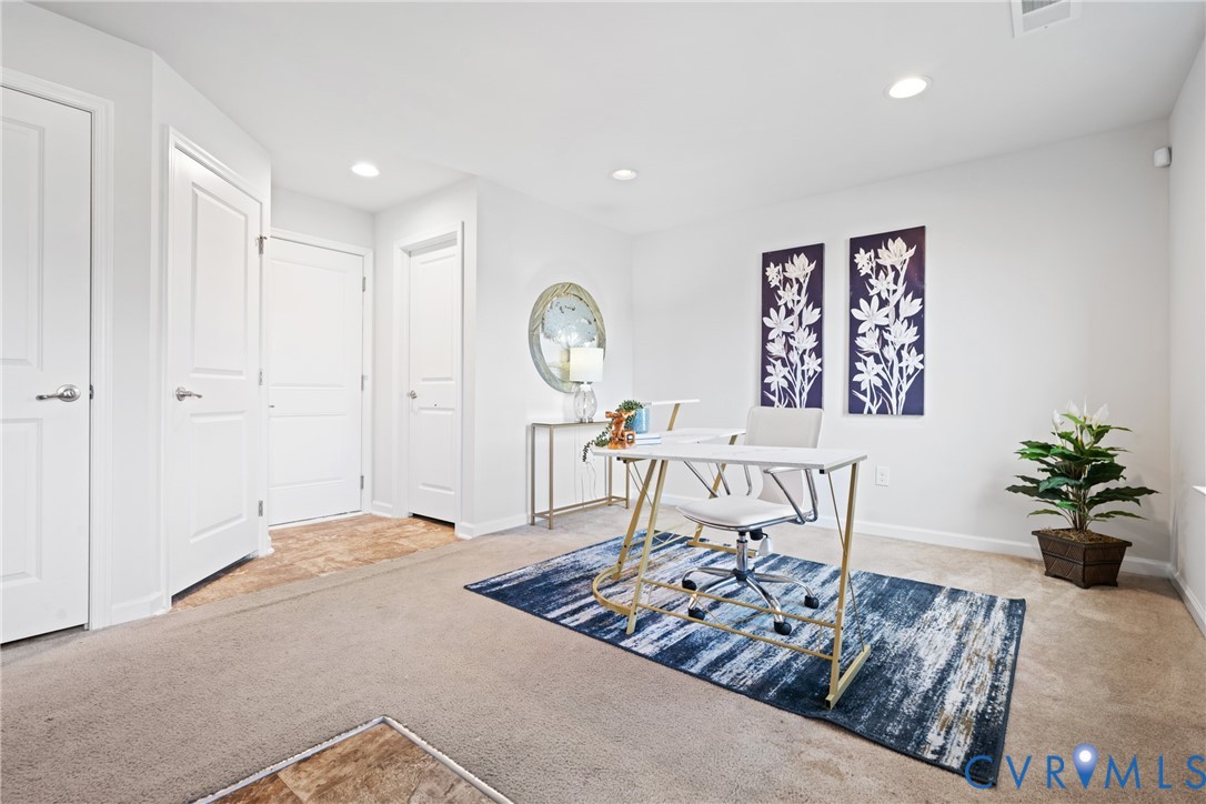7849 Chasing Lane Richmond, VA 23237 - Photo 5 of 29 Home office with light carpet and recessed lightin