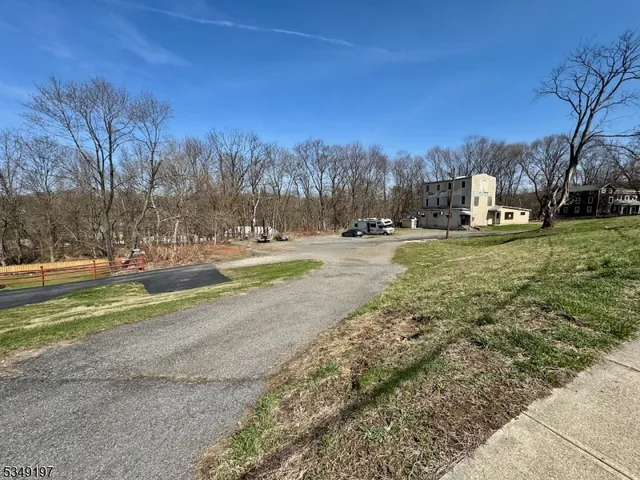 a view of dirt yard with large trees