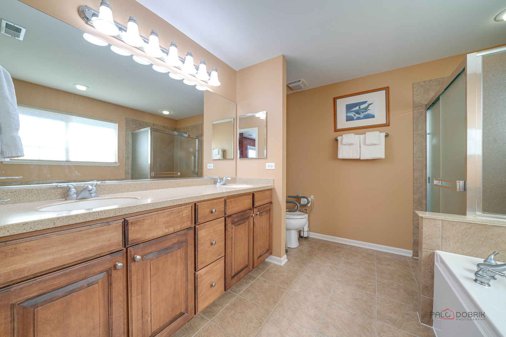 288 Shelbourne Road Volo, IL 60073 - Photo 17 of 33 a spacious bathroom with a double vanity sink a large mirror and a shower