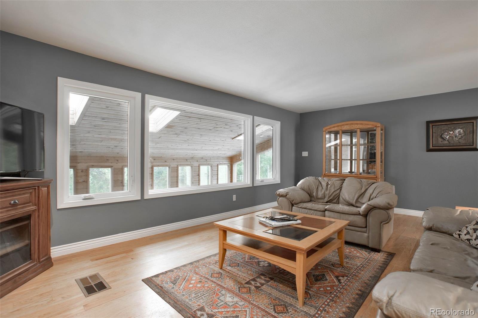 12079 Tecumseh Trail Conifer, CO 80433 - Photo 14 of 38 a living room with furniture and a flat screen tv