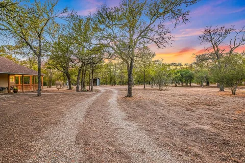 a view of a yard with wooden fence