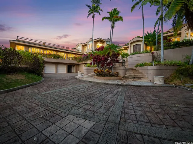a view of a garden with a slide