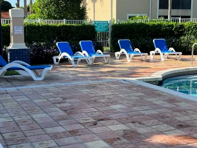 a view of a terrace with furniture