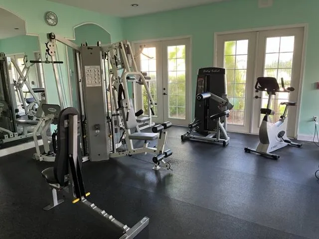 a view of a room with gym equipment