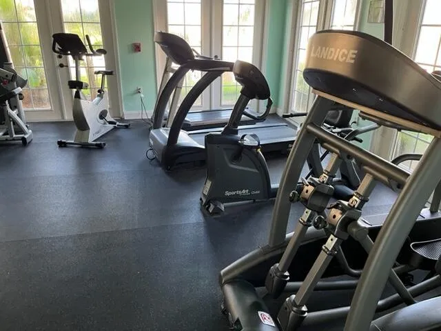 a view of a room with gym equipment