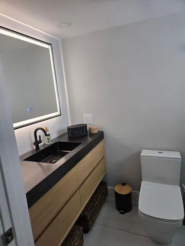a bathroom with a toilet a sink and a mirror